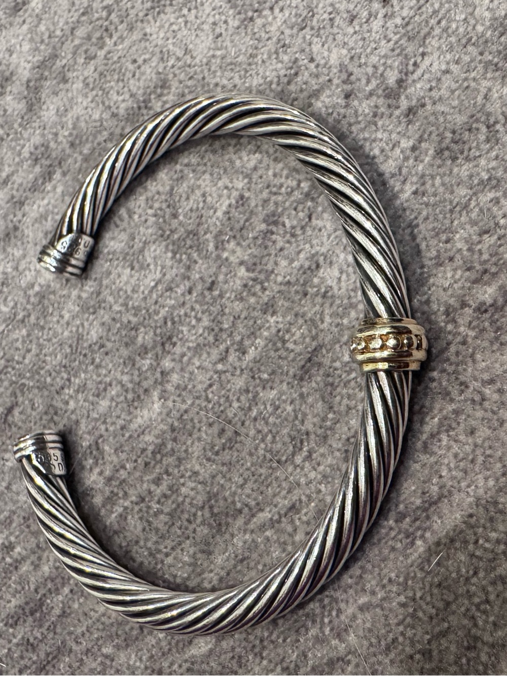 David Yurman Silver Twisted Cable Cuff with Gold Accent Bead